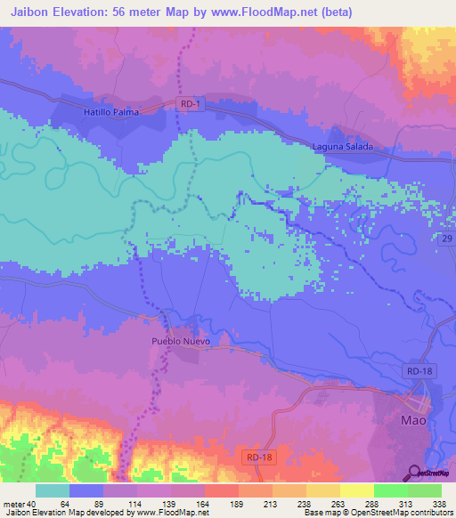 Jaibon,Dominican Republic Elevation Map