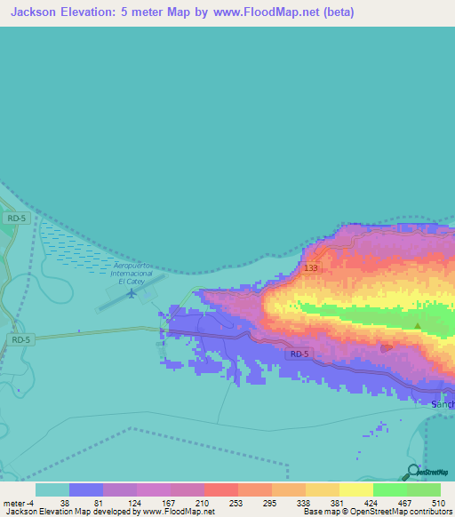 Jackson,Dominican Republic Elevation Map