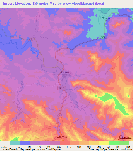 Imbert,Dominican Republic Elevation Map