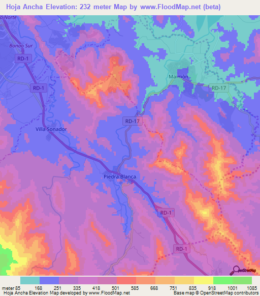 Hoja Ancha,Dominican Republic Elevation Map