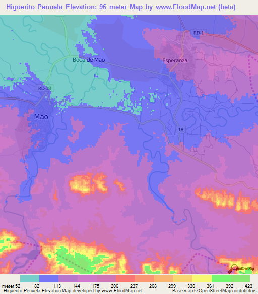 Higuerito Penuela,Dominican Republic Elevation Map