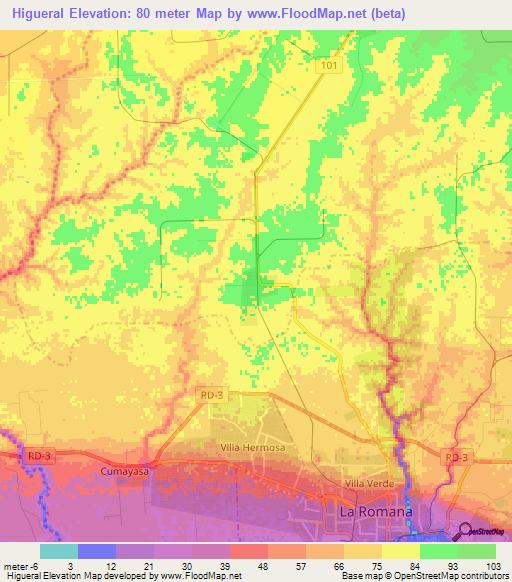 Higueral,Dominican Republic Elevation Map