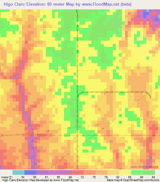 Higo Claro,Dominican Republic Elevation Map