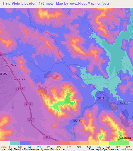 Hato Viejo,Dominican Republic Elevation Map