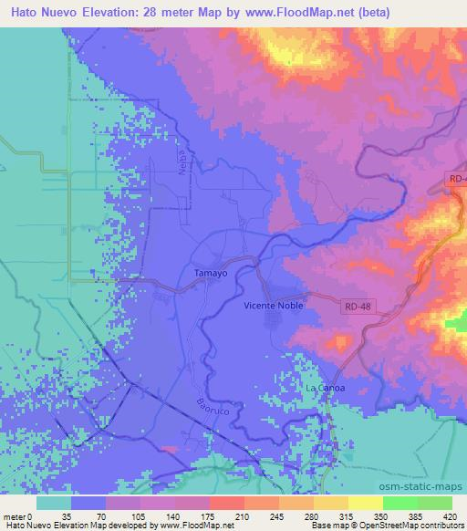 Hato Nuevo,Dominican Republic Elevation Map