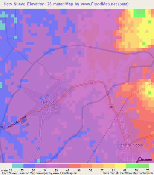 Hato Nuevo,Dominican Republic Elevation Map