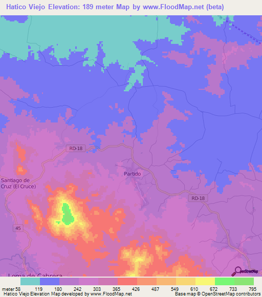 Hatico Viejo,Dominican Republic Elevation Map