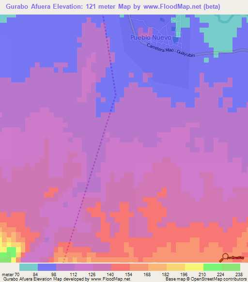 Gurabo Afuera,Dominican Republic Elevation Map