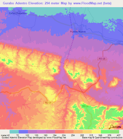 Gurabo Adentro,Dominican Republic Elevation Map