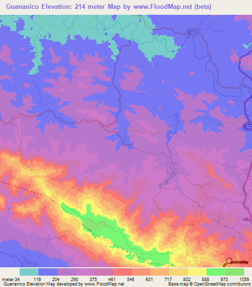 Guananico,Dominican Republic Elevation Map