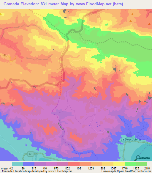 Granada,Dominican Republic Elevation Map