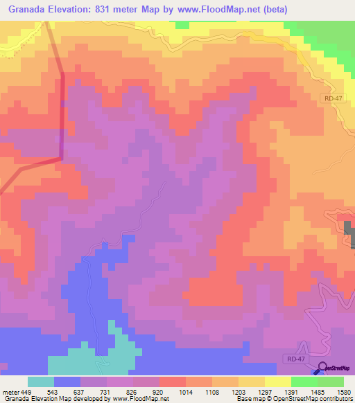 Granada,Dominican Republic Elevation Map