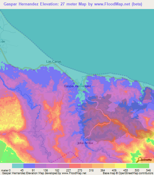 Gaspar Hernandez,Dominican Republic Elevation Map