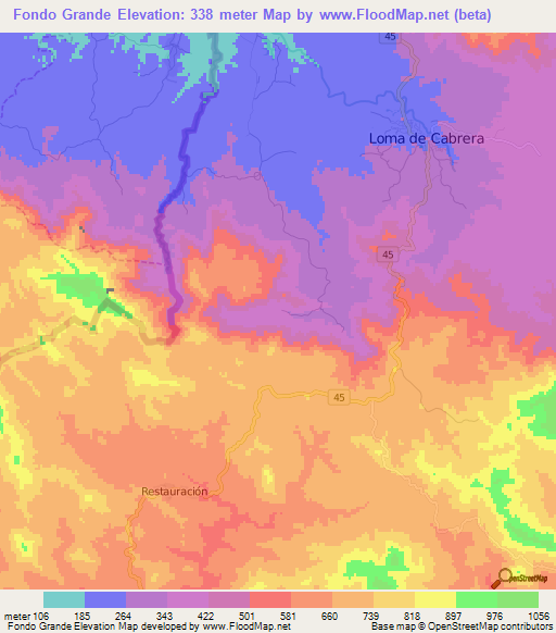 Fondo Grande,Dominican Republic Elevation Map