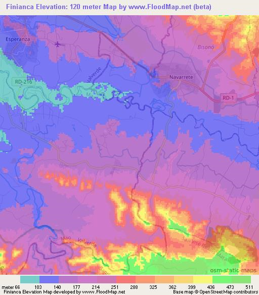 Finianca,Dominican Republic Elevation Map