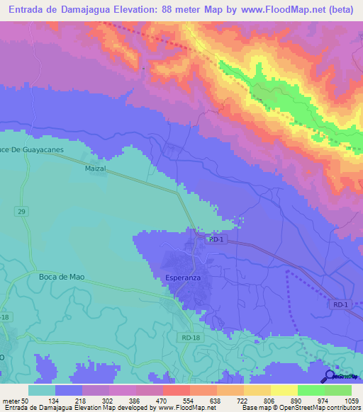 Entrada de Damajagua,Dominican Republic Elevation Map