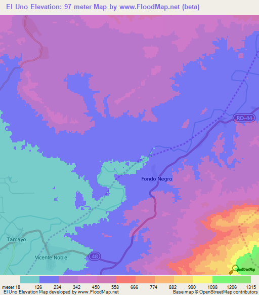 El Uno,Dominican Republic Elevation Map