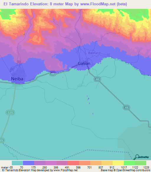 El Tamarindo,Dominican Republic Elevation Map