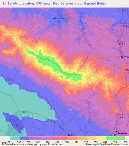 El Talado,Dominican Republic Elevation Map