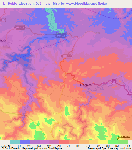 El Rubio,Dominican Republic Elevation Map