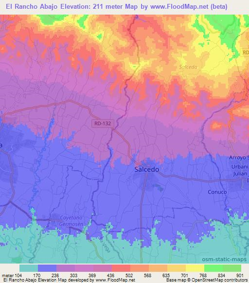 El Rancho Abajo,Dominican Republic Elevation Map