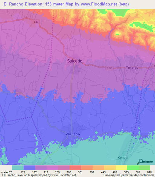 El Rancho,Dominican Republic Elevation Map