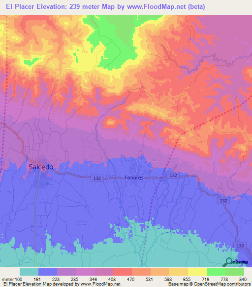 El Placer,Dominican Republic Elevation Map