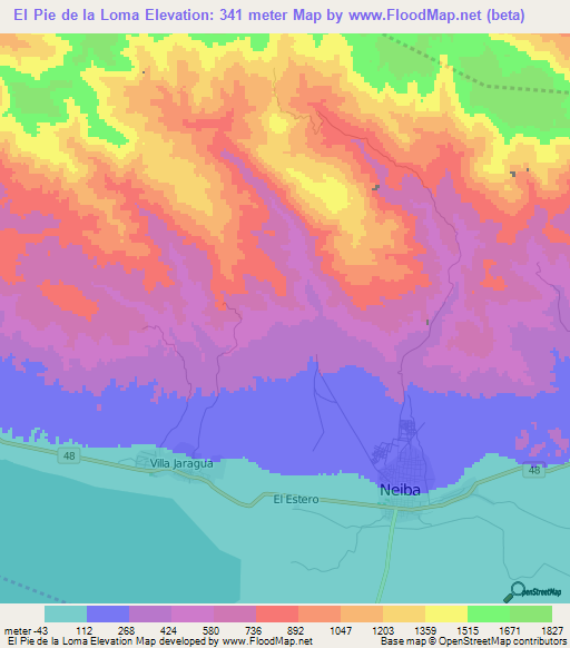 El Pie de la Loma,Dominican Republic Elevation Map