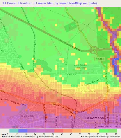 El Penon,Dominican Republic Elevation Map