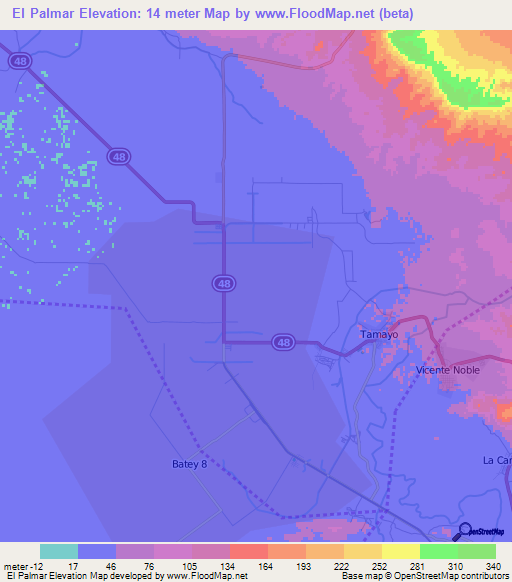 El Palmar,Dominican Republic Elevation Map