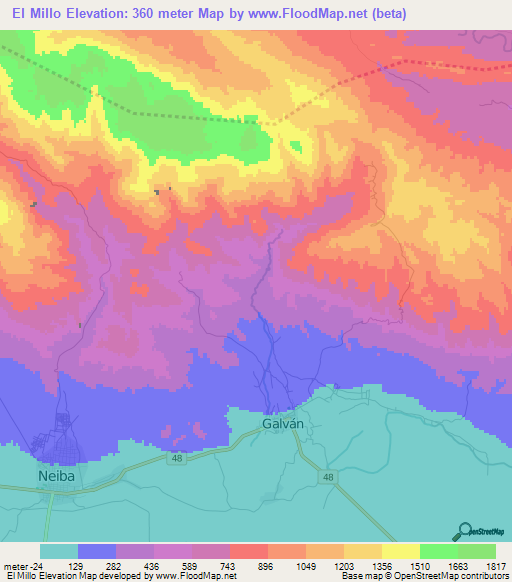 El Millo,Dominican Republic Elevation Map