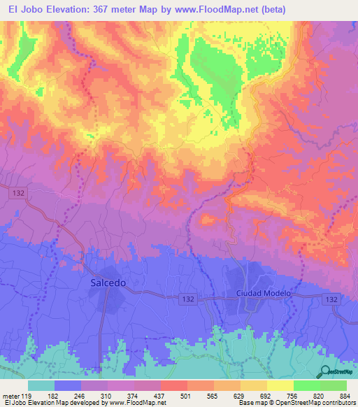 El Jobo,Dominican Republic Elevation Map