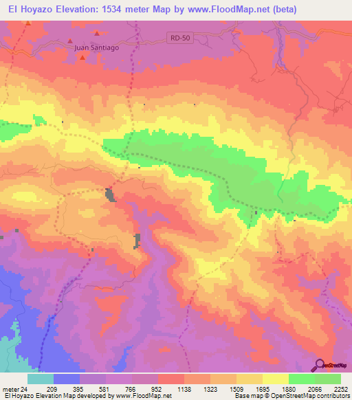 El Hoyazo,Dominican Republic Elevation Map