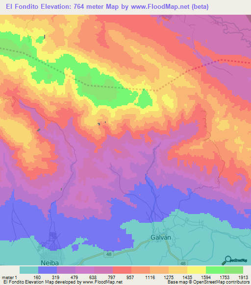 El Fondito,Dominican Republic Elevation Map