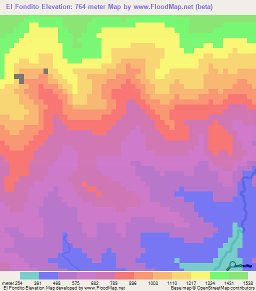 El Fondito,Dominican Republic Elevation Map