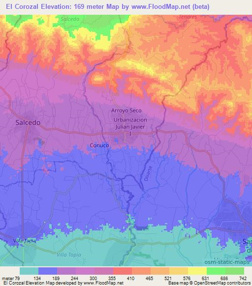 El Corozal,Dominican Republic Elevation Map