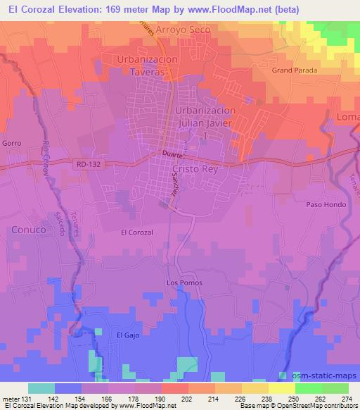 El Corozal,Dominican Republic Elevation Map