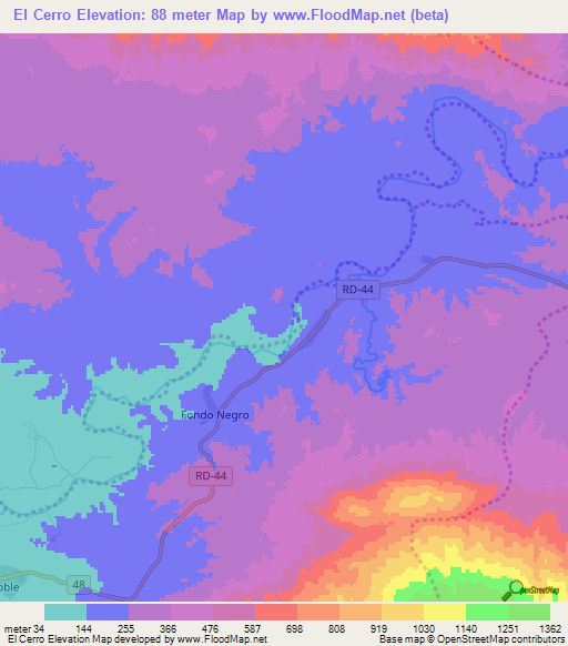 El Cerro,Dominican Republic Elevation Map