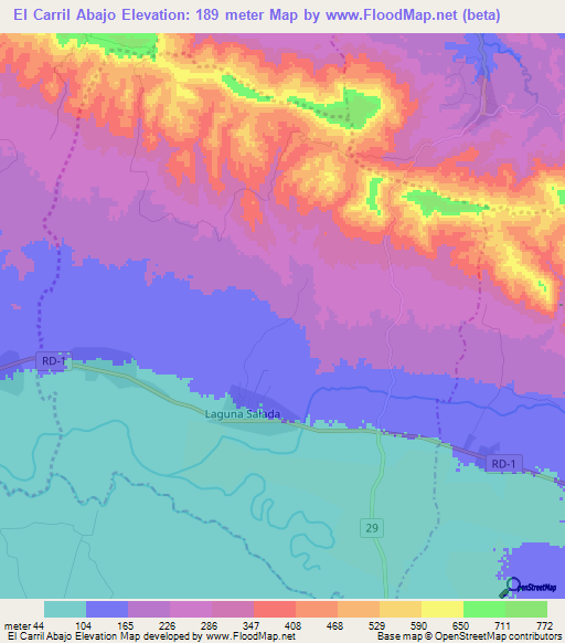 El Carril Abajo,Dominican Republic Elevation Map