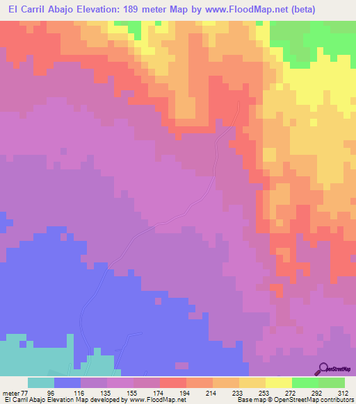 El Carril Abajo,Dominican Republic Elevation Map