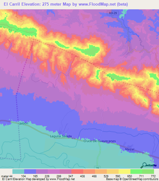 El Carril,Dominican Republic Elevation Map