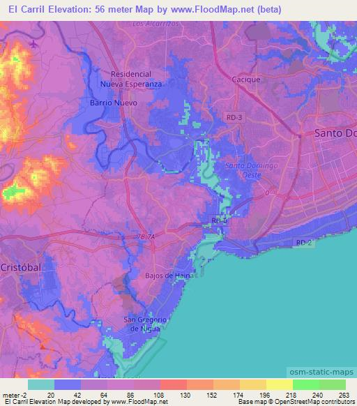 El Carril,Dominican Republic Elevation Map