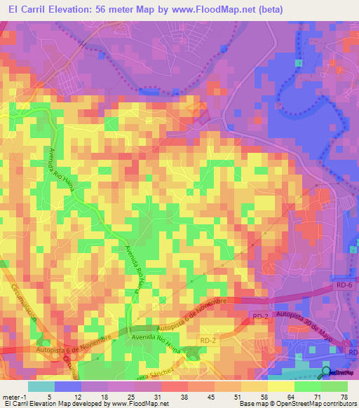 El Carril,Dominican Republic Elevation Map