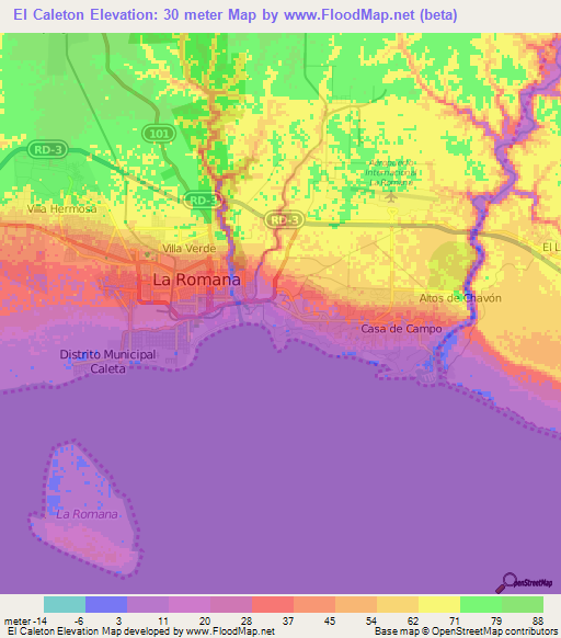 El Caleton,Dominican Republic Elevation Map