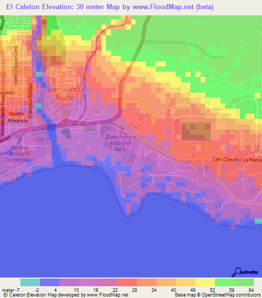 El Caleton,Dominican Republic Elevation Map