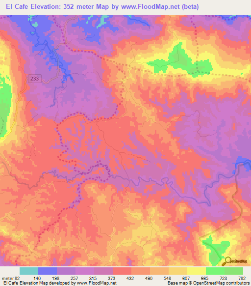 El Cafe,Dominican Republic Elevation Map