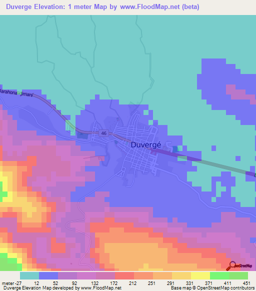 Duverge,Dominican Republic Elevation Map