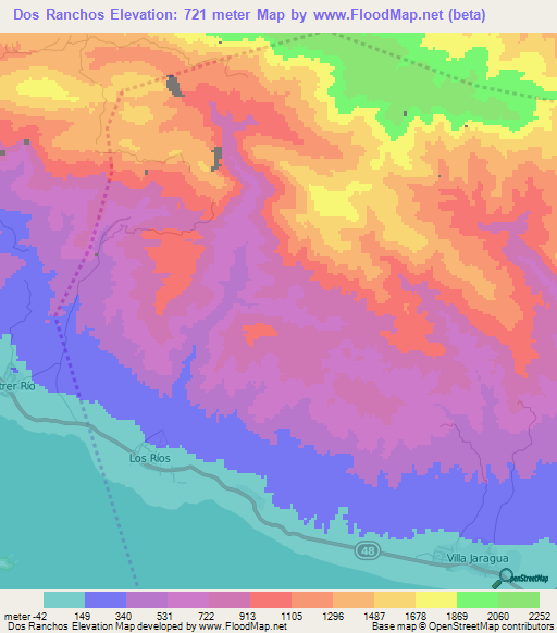 Dos Ranchos,Dominican Republic Elevation Map