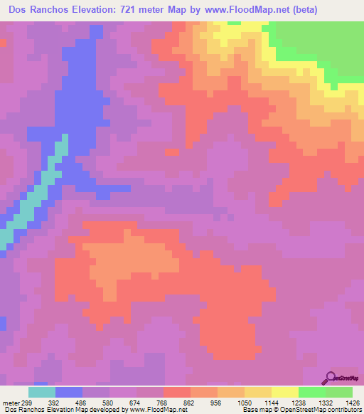 Dos Ranchos,Dominican Republic Elevation Map