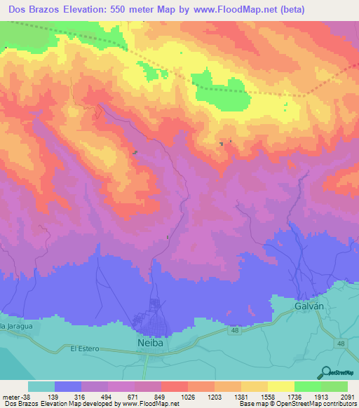 Dos Brazos,Dominican Republic Elevation Map